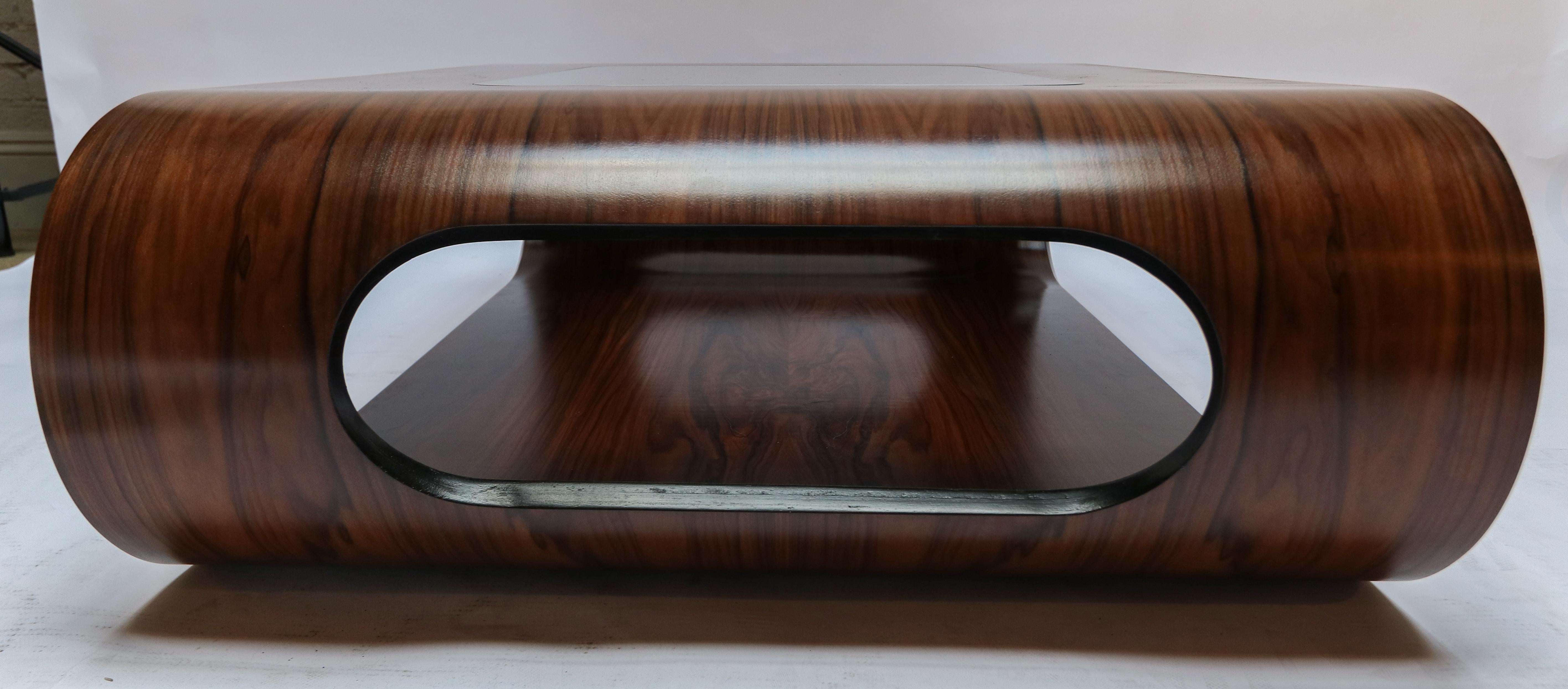 Custom Midcentury Style Rosewood Coffee Table with Glass Top by Adesso Imports 2