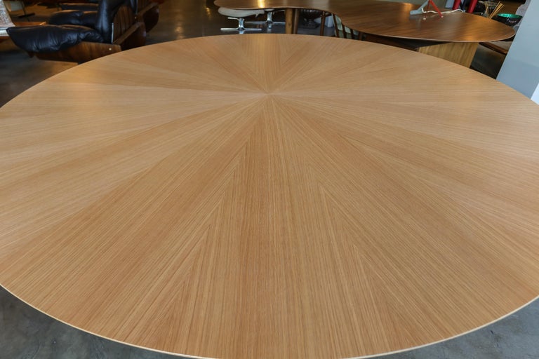 Custom Midcentury Style Round Oak Dining Table with Pedestal Base by