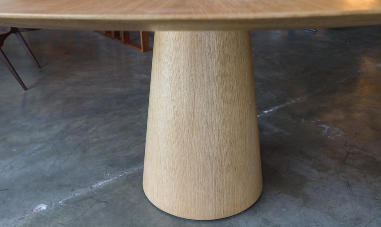 Custom Midcentury Style Round Oak Dining Table with Pedestal Base by ...