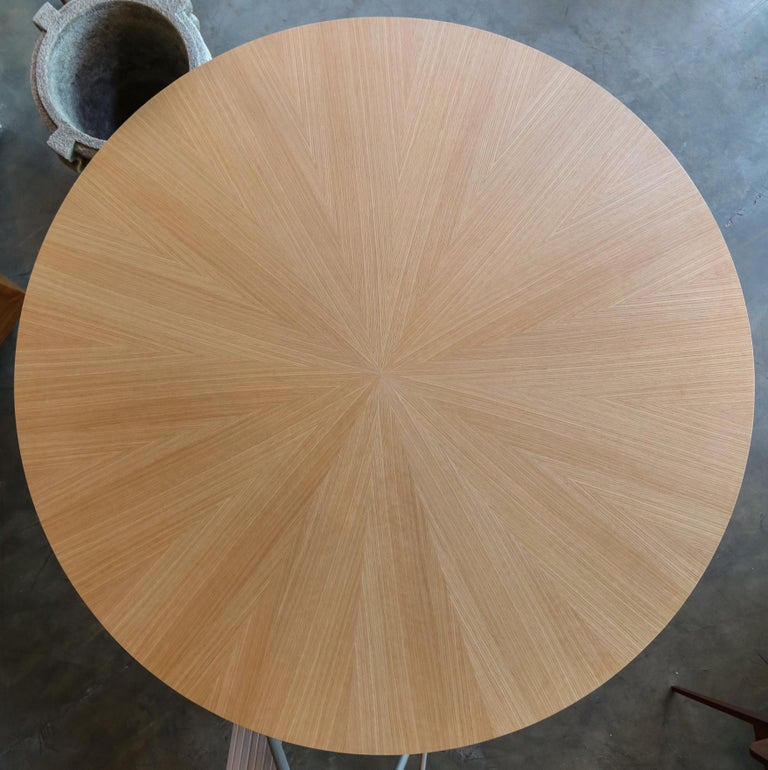 Custom Midcentury Style Round Oak Dining Table with Pedestal Base by