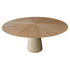 Custom Midcentury Style Round Oak Dining Table with Pedestal Base by Adesso