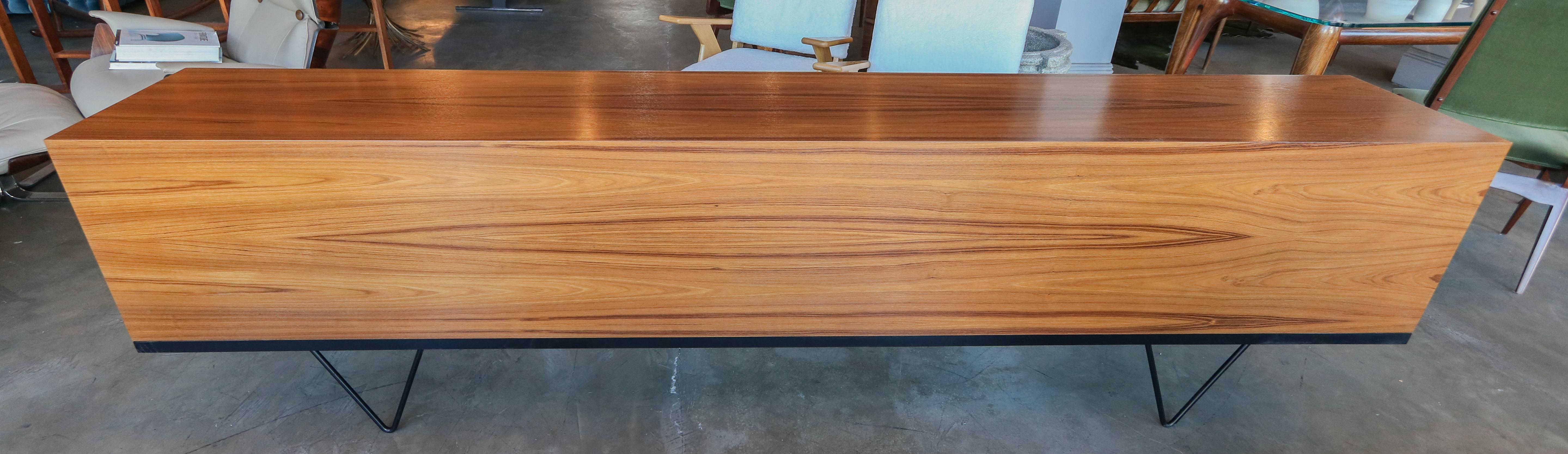 Custom Midcentury Style Teak Sideboard with Black Metal Base by Adesso Imports For Sale 3