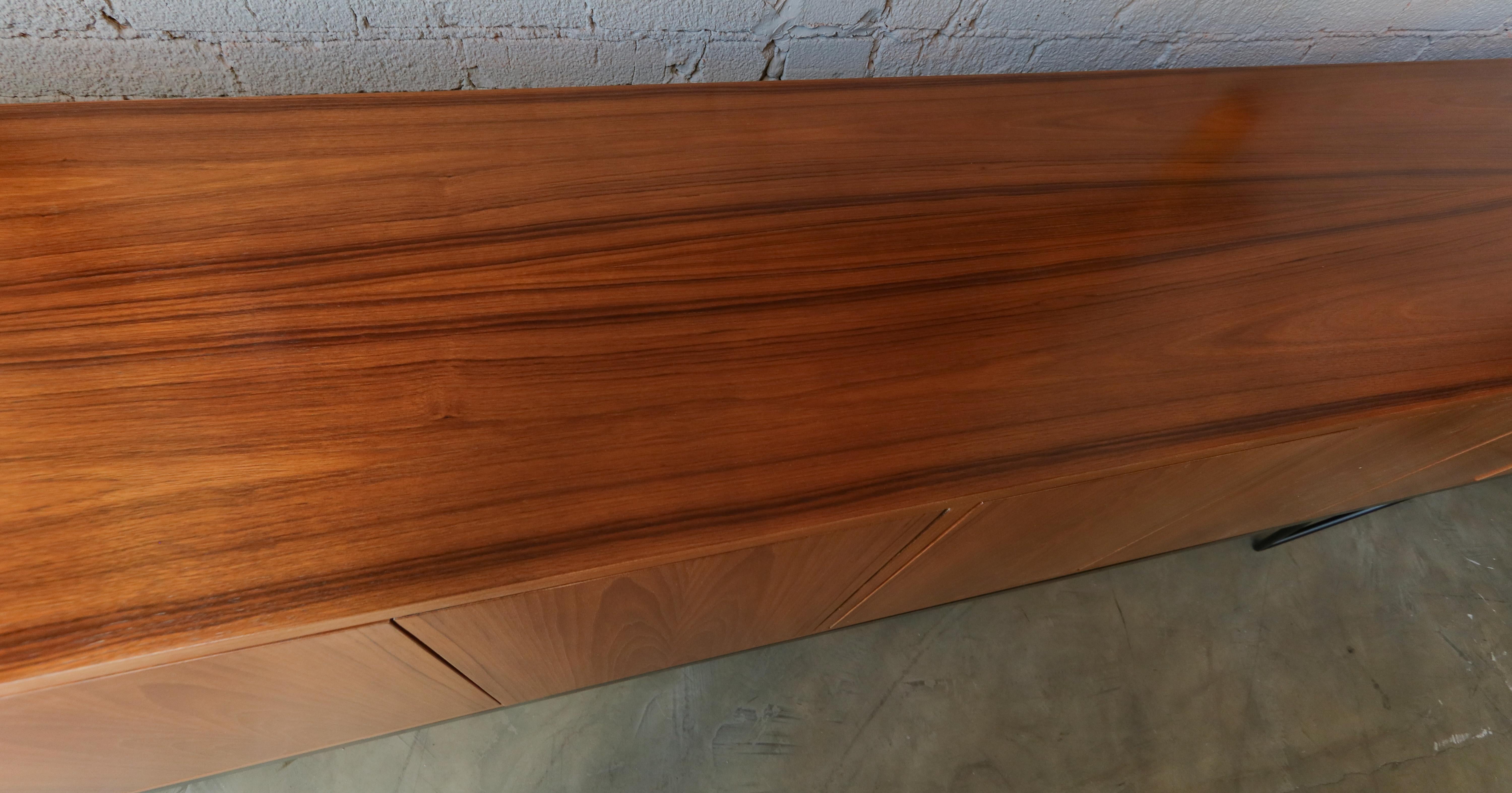 Custom Midcentury Style Teak Sideboard with Black Metal Base by Adesso Imports In New Condition For Sale In Los Angeles, CA