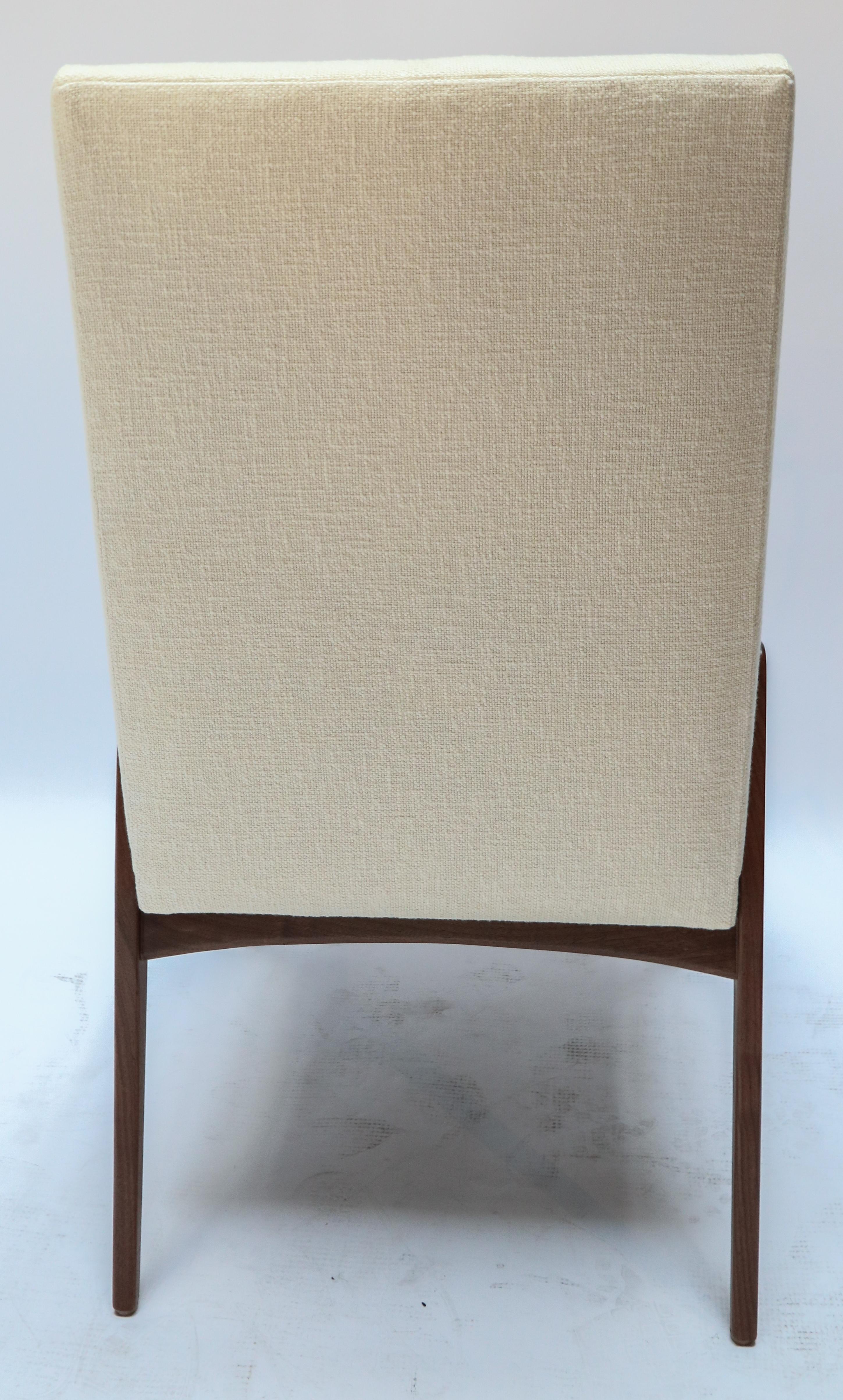 Custom Midcentury Style Walnut Dining Chairs in Ivory Linen by Adesso Imports For Sale 2