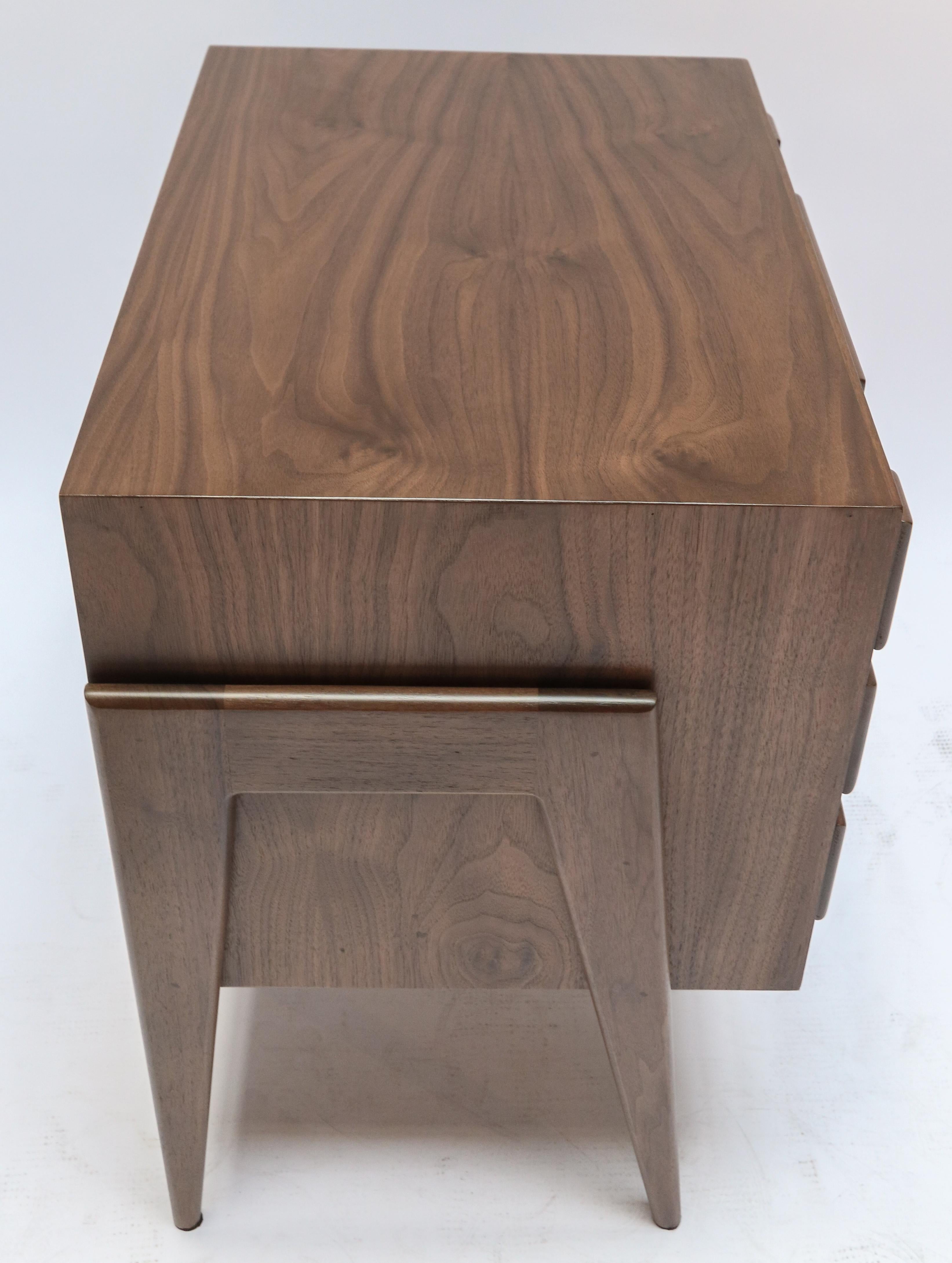 Contemporary Custom Midcentury Style Walnut Nightstands with Three Drawers by Adesso Imports For Sale