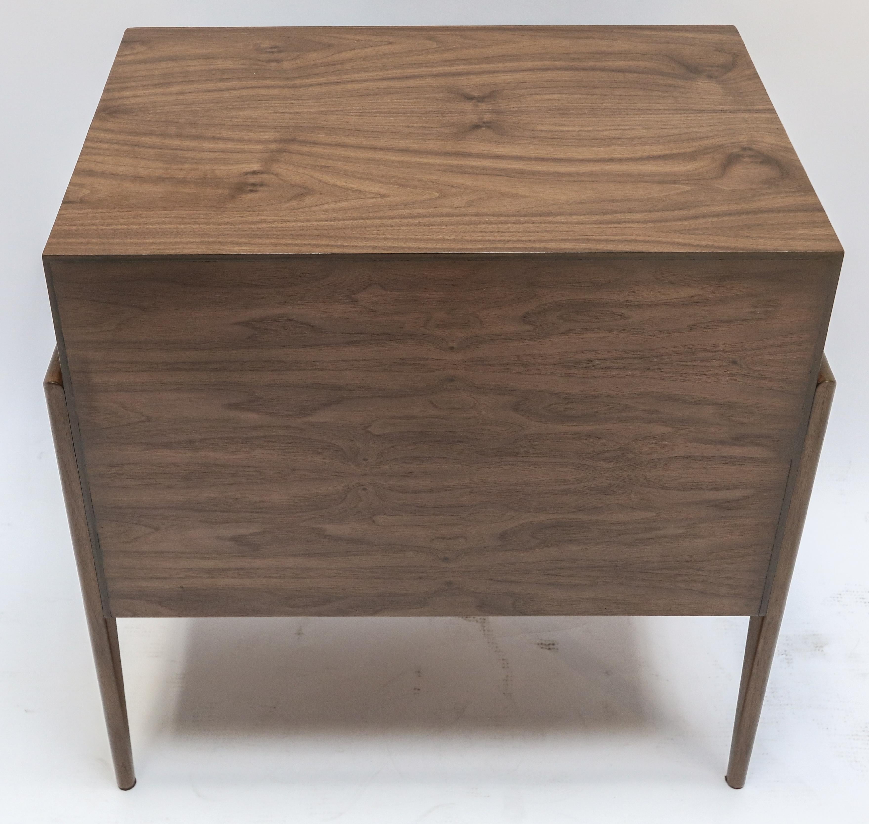 Custom Midcentury Style Walnut Nightstands with Three Drawers by Adesso Imports For Sale 2