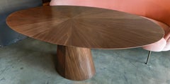 Custom Midcentury Style Walnut Oval Dining Table with Pedestal Base by Adesso