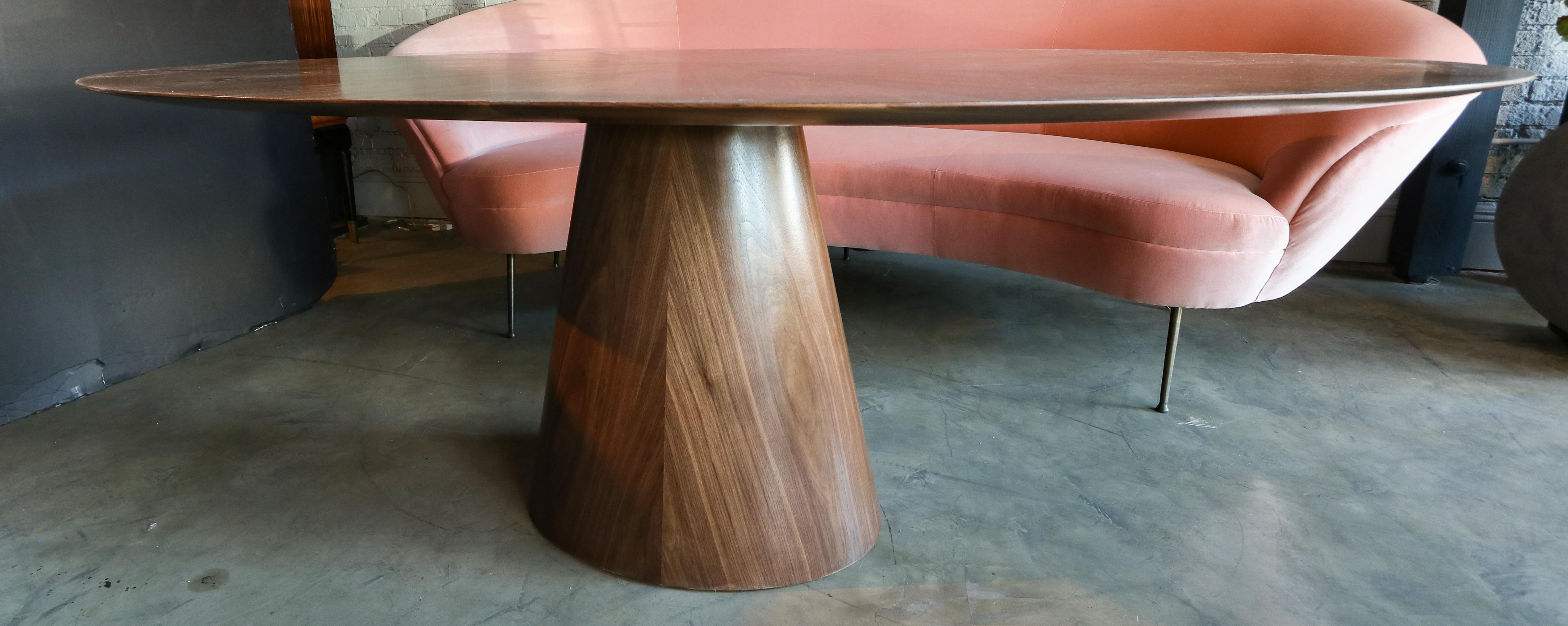 Mid-Century Modern Custom Midcentury Style Walnut Oval Dining Table with Pedestal Base by Adesso For Sale