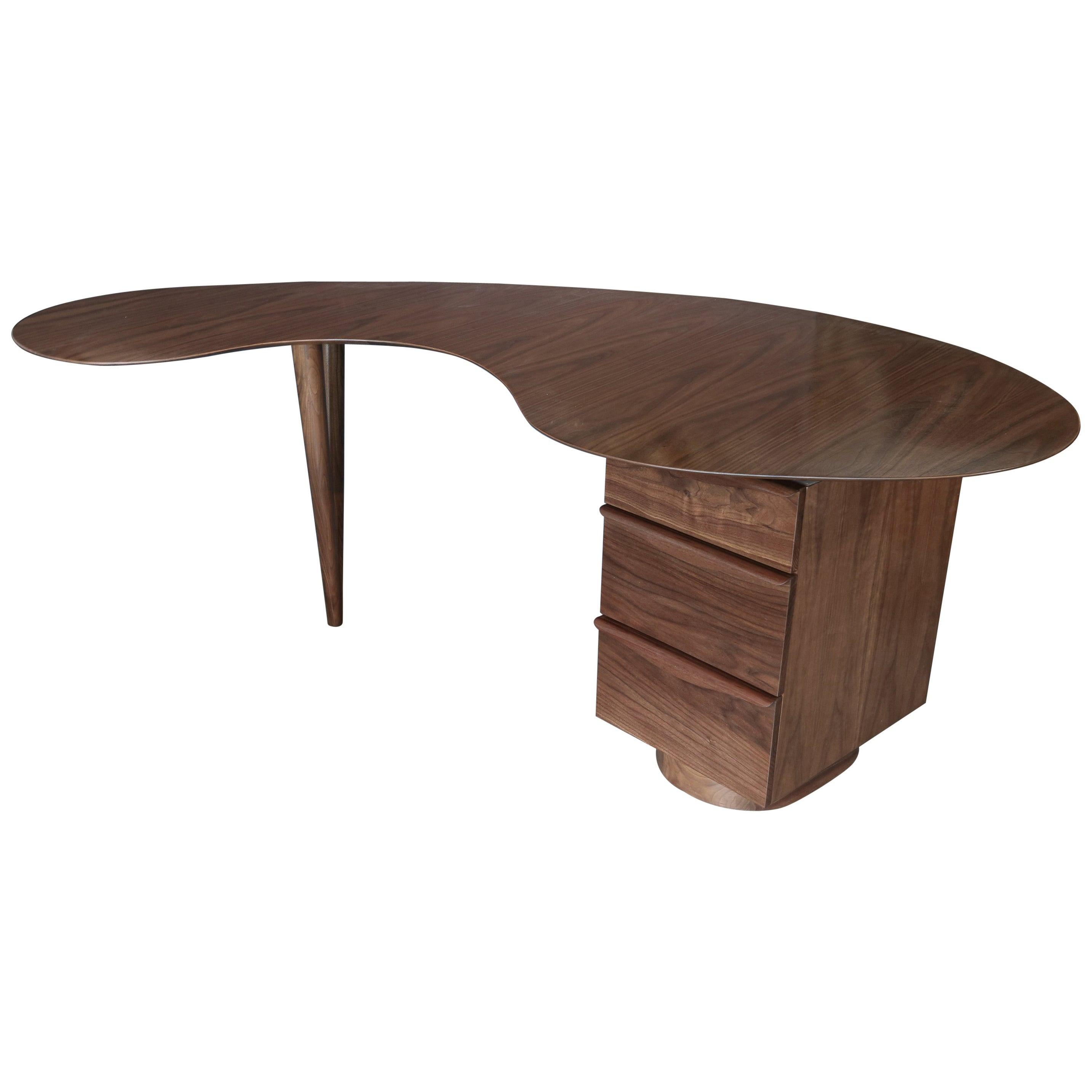Custom Walnut Art Deco Style Office Desk For Sale at 1stDibs