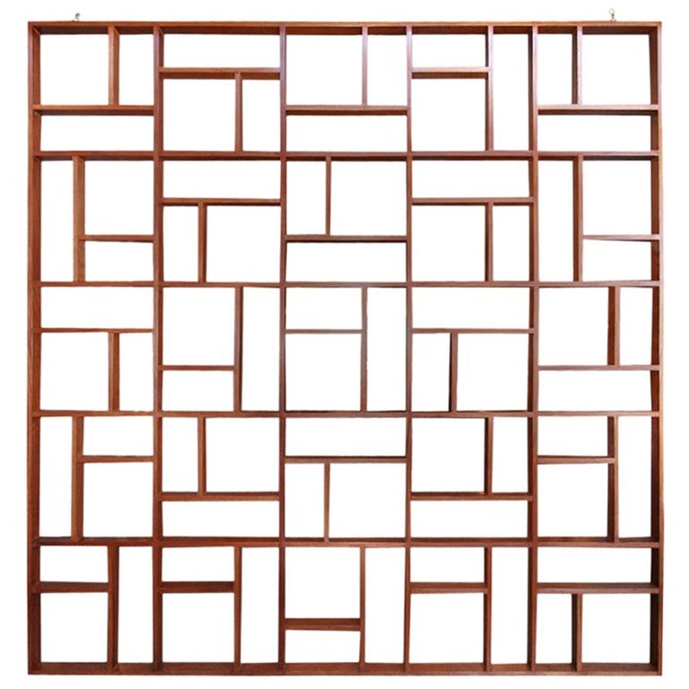 Custom Midcentury Style Geometric Wood Room Divider by Adesso Imports For Sale