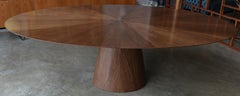 Custom Midcentury Style Walnut Oval Dining Table with Flower Detail by Adesso