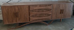 Custom Midcentury Style Walnut Sideboard with Curved Leg by Adesso Imports