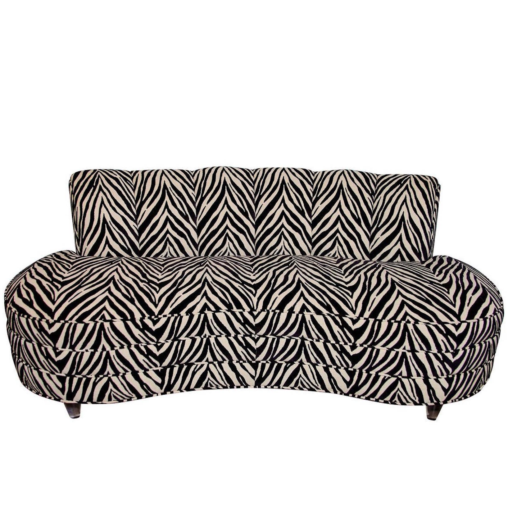 Custom Midcentury Zebra Pattern Sofa For Sale