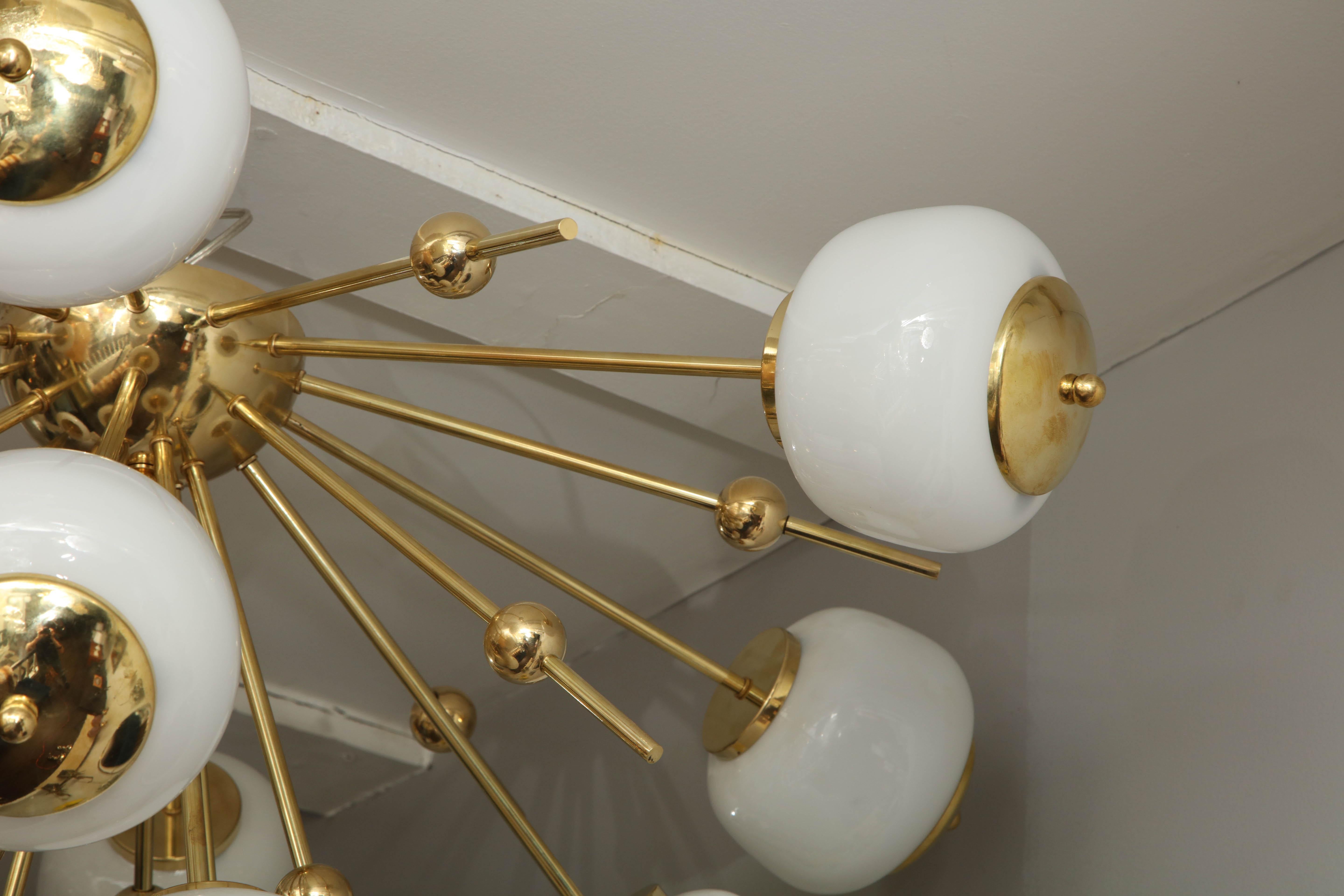 Contemporary Custom Milk Glass Globe Sputnik Flush Mount Chandelier For Sale