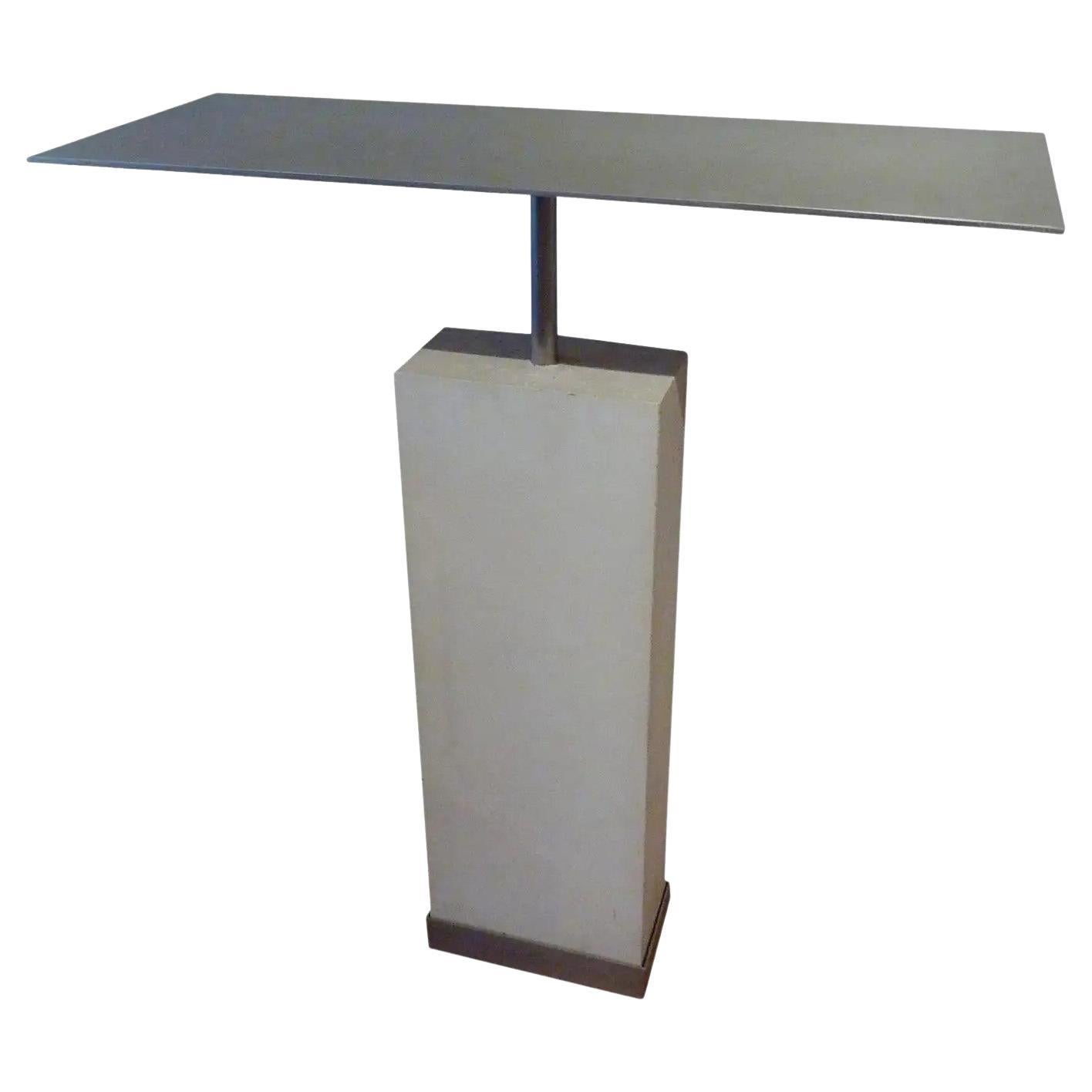 Custom Minimalist Limestone and Steel Console Table by Hastening Designs