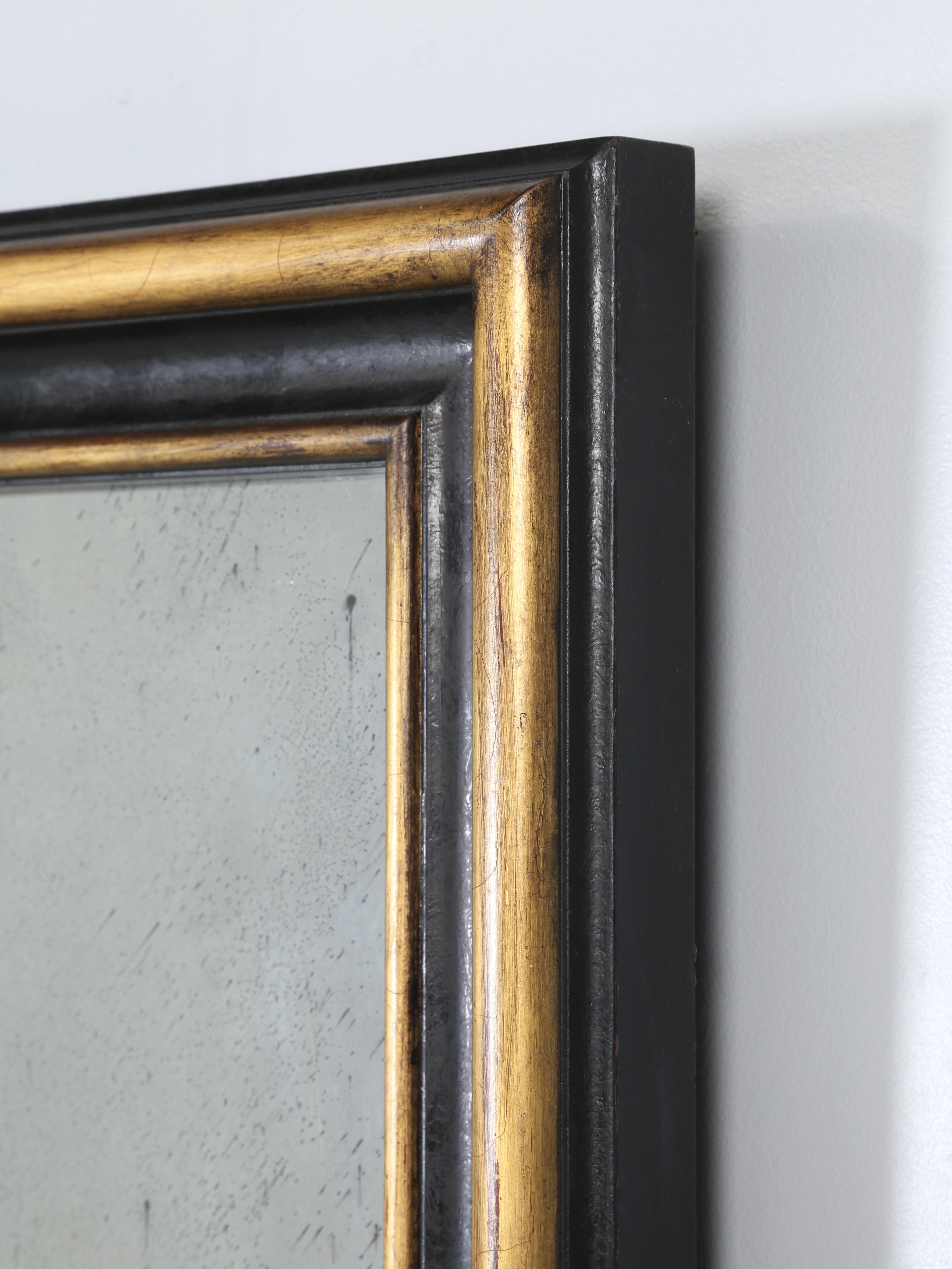 Empire Custom Mirror Hand-Made in our Workshop Using 24kt Gold Leaf and Ebonized Oak For Sale