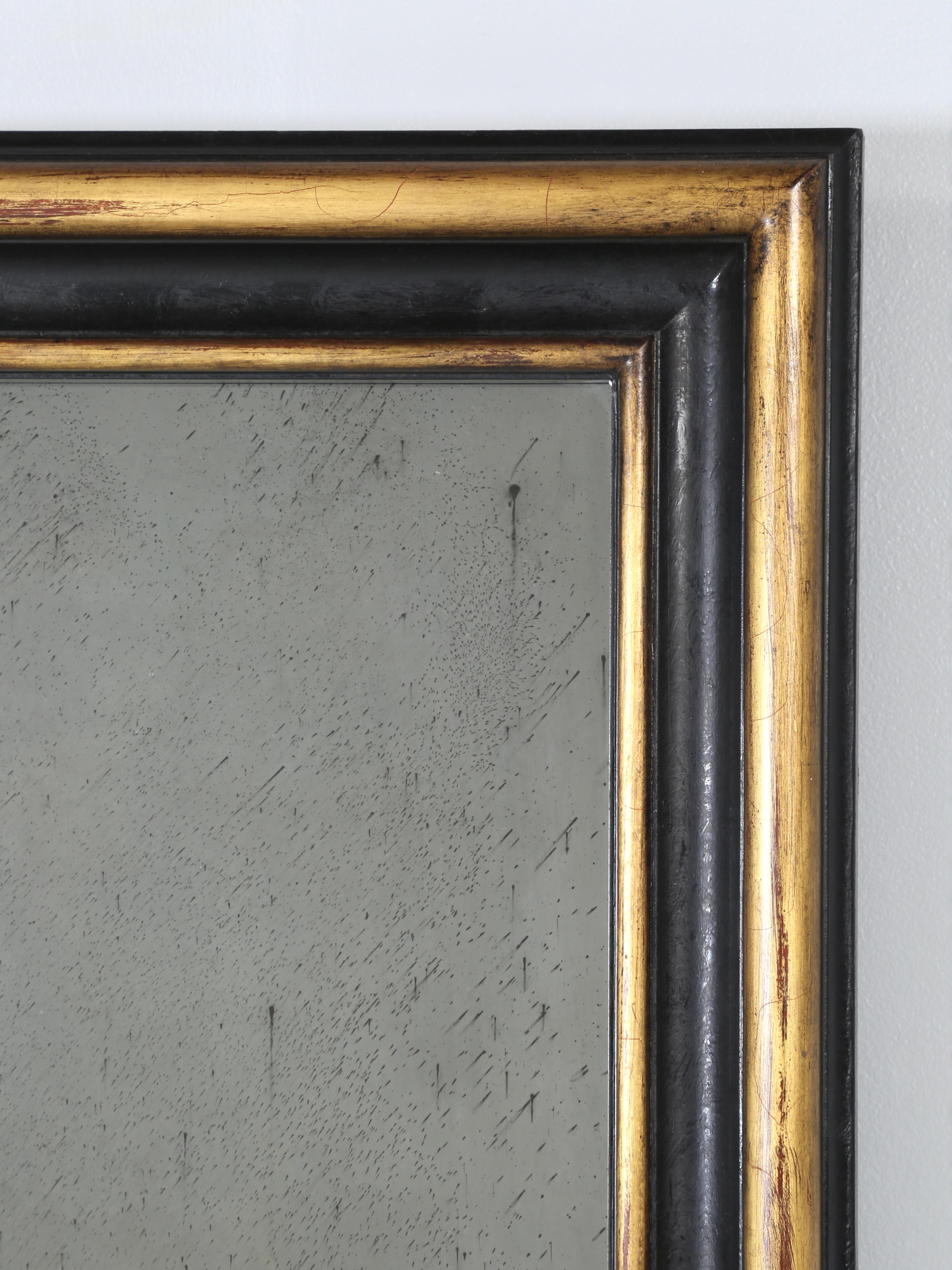 American Custom Mirror Hand-Made in our Workshop Using 24kt Gold Leaf and Ebonized Oak For Sale
