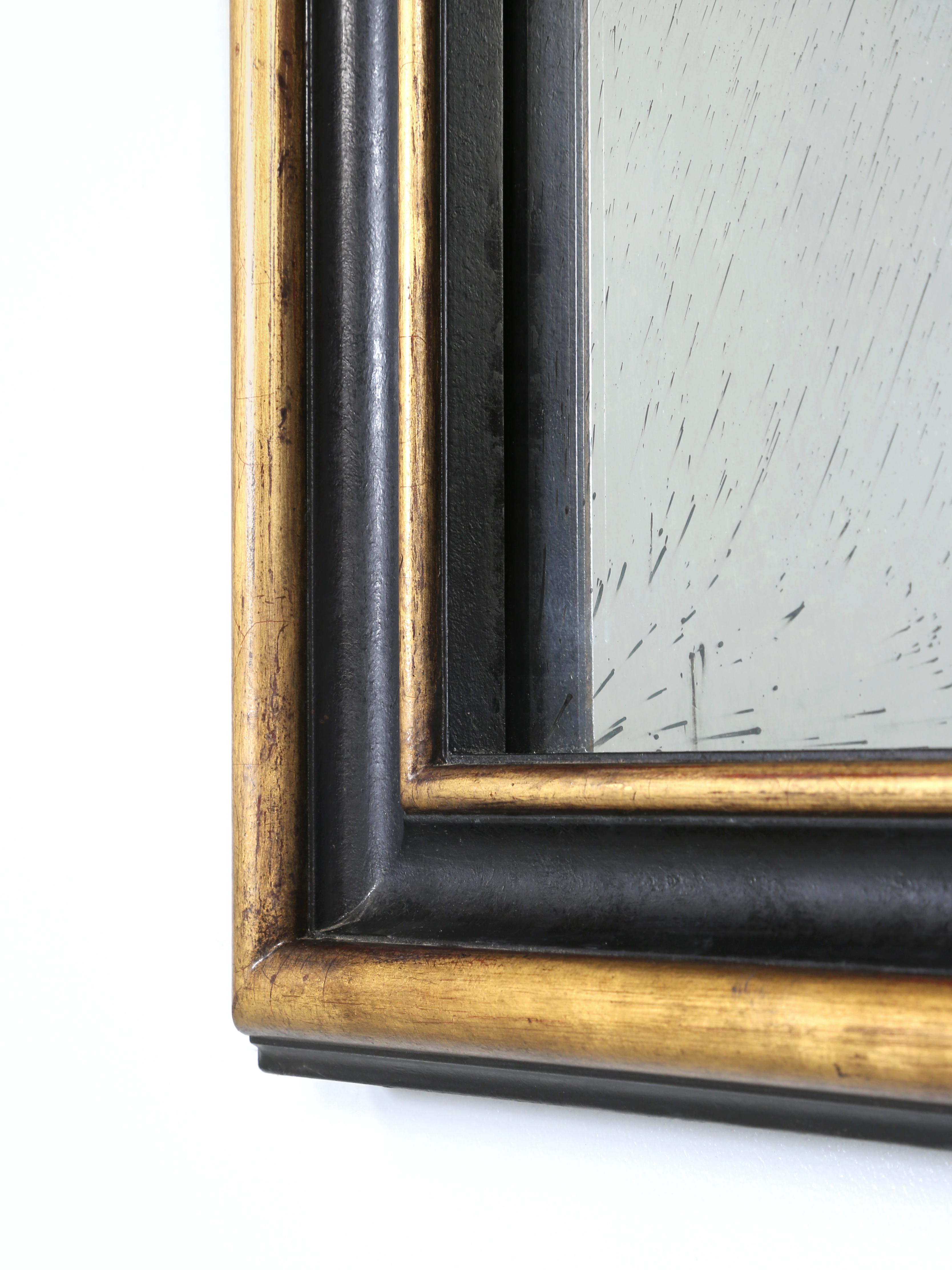 Contemporary Custom Mirror Hand-Made in our Workshop Using 24kt Gold Leaf and Ebonized Oak For Sale