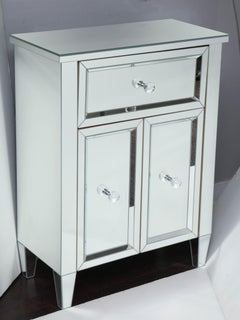 2-Door Mirrored Nightstand with Single Drawer