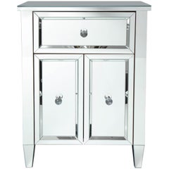 2-Door Mirrored Nightstand with Single Drawer