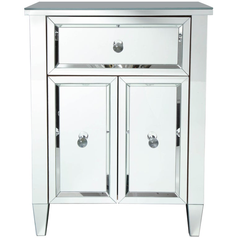 2 Door Mirrored Nightstand With Single, Mirrored Side Table 2 Drawer