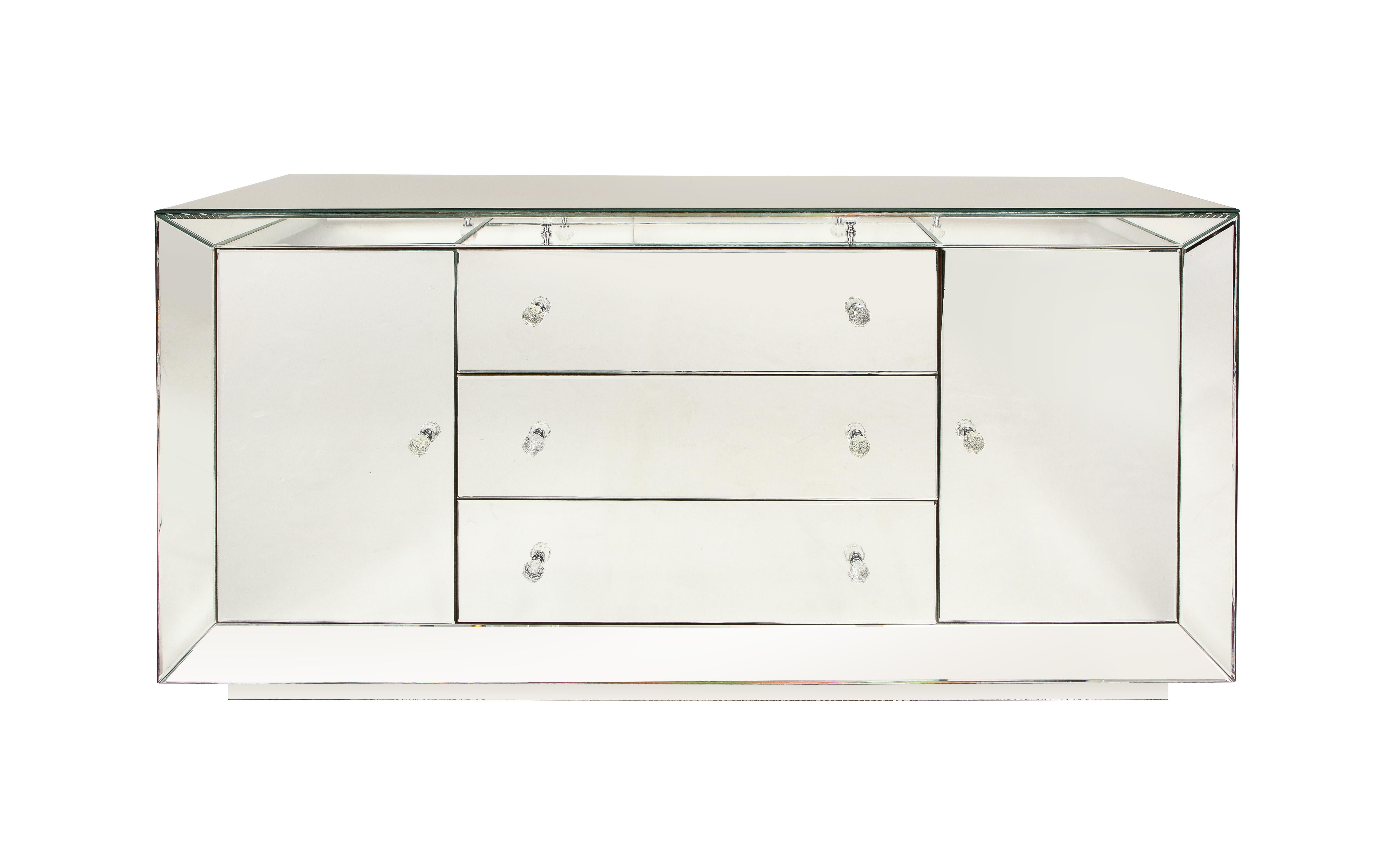 This 21st century pre-owned buffet cabinet was made by Venfield and is also available for custom order in any dimension design and finish. Please inquire with questions regarding customization. This piece is lightly used, preowned, and in the
