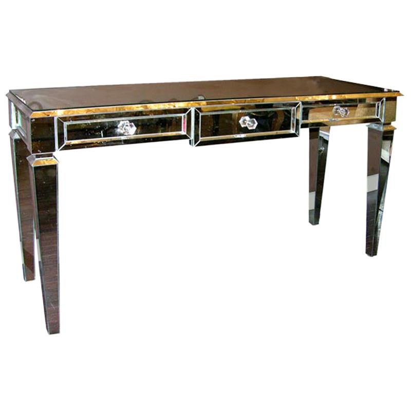 Table console moderne néoclassique à 3 tiroirs avec miroir biseauté en vente