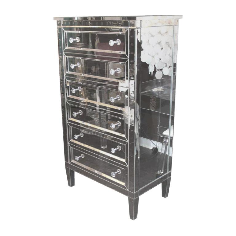 Neoclassical Style 6-Drawer Beveled Mirrored Highboy