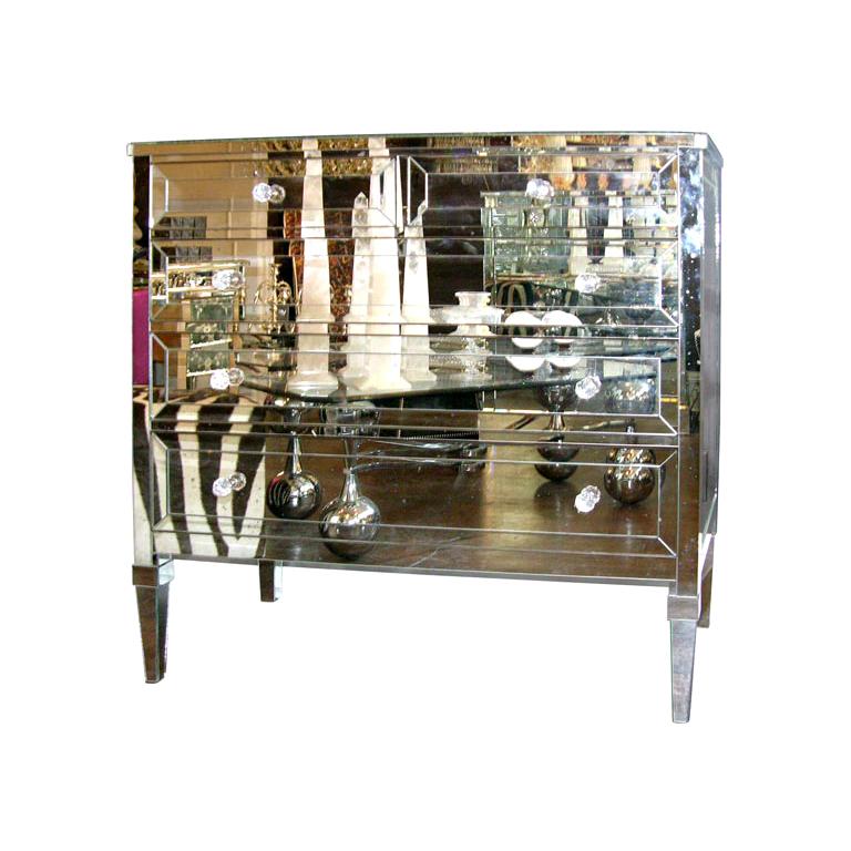 Neoclassical Modern 4-Drawer Mirrored Dresser For Sale