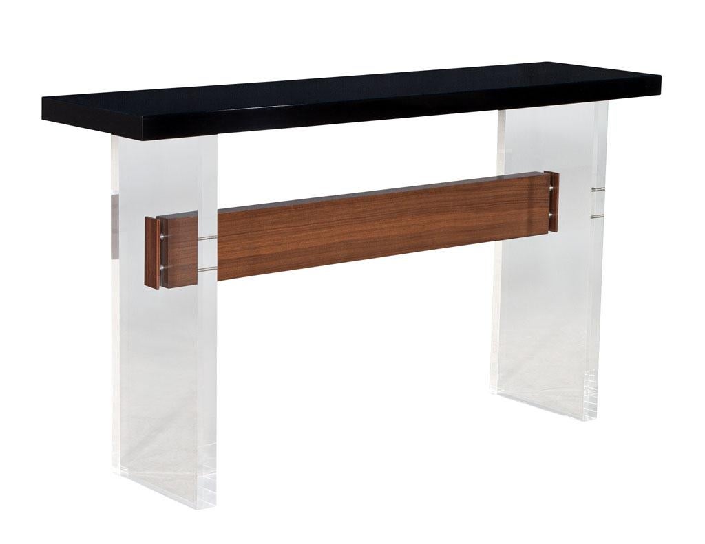 Custom Modern Acrylic and Walnut Console Table For Sale 7