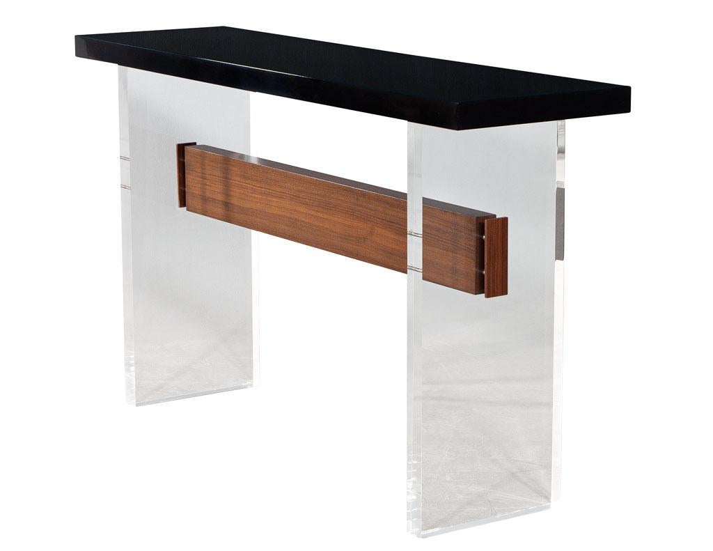 Custom Modern Acrylic and Walnut Console Table For Sale 8