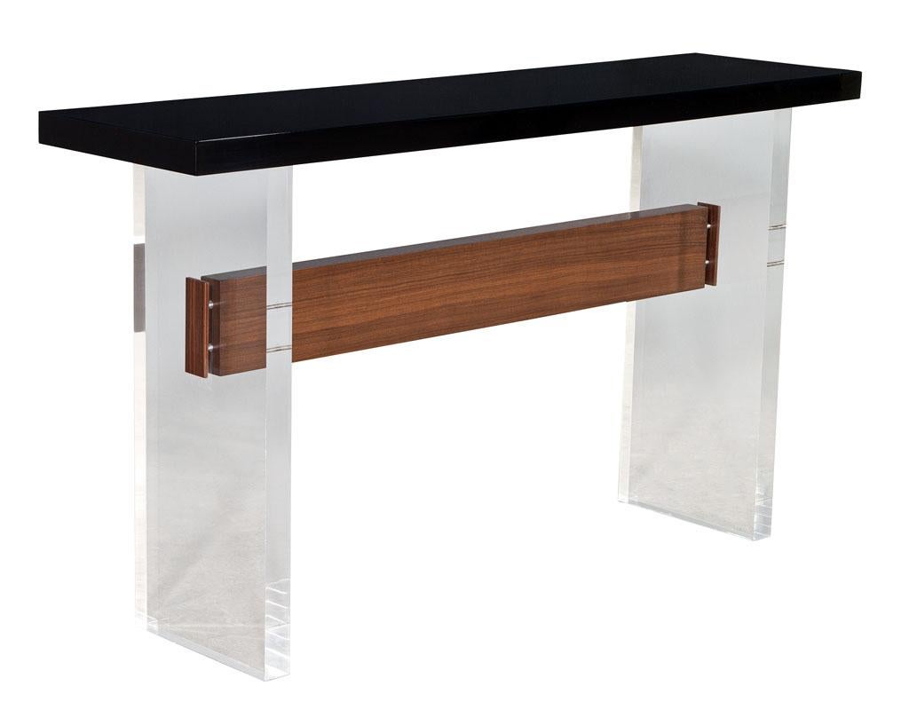 Custom Modern Acrylic and Walnut Console Table For Sale 10