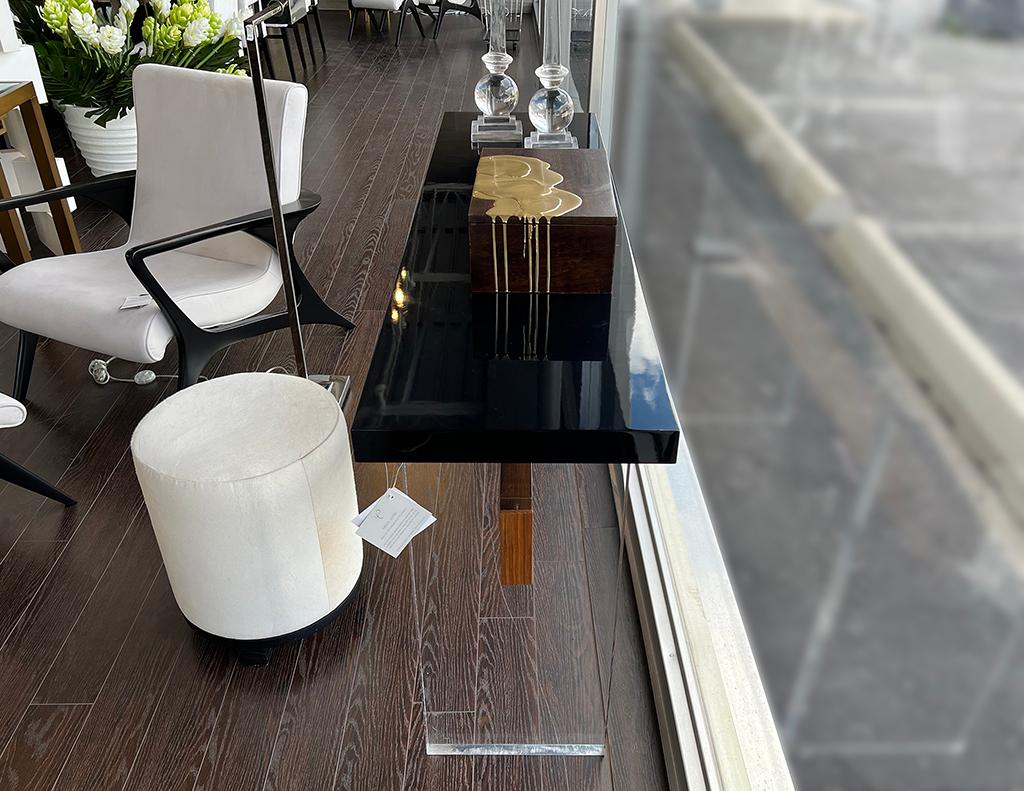 Custom Modern Acrylic and Walnut Console Table In Excellent Condition For Sale In North York, ON