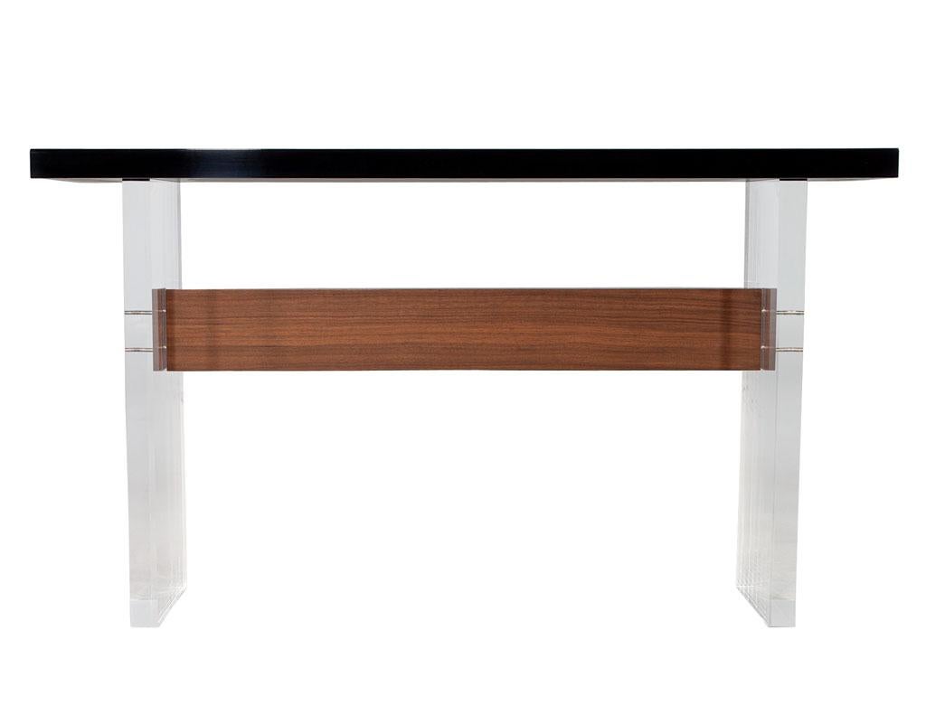 Custom Modern Acrylic and Walnut Console Table In New Condition In North York, ON