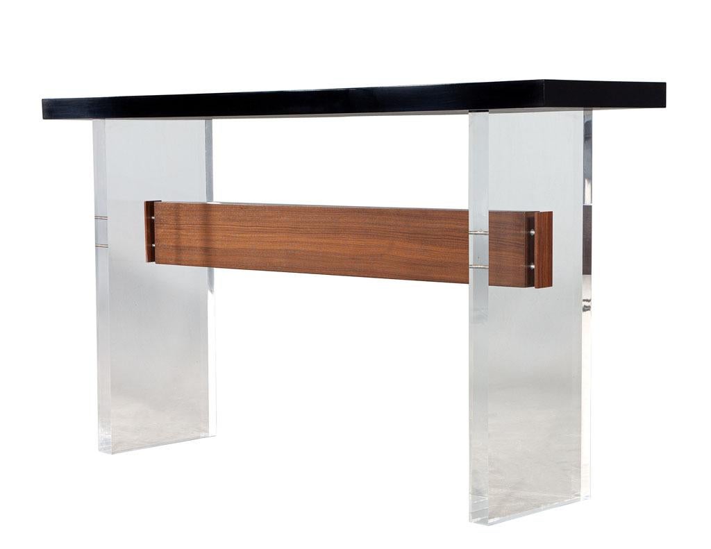 Custom Modern Acrylic and Walnut Console Table For Sale 2