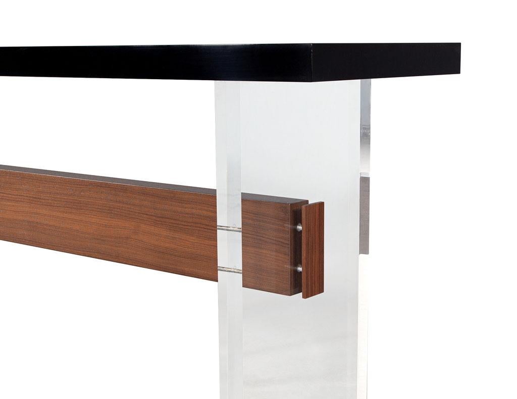 Metal Custom Modern Acrylic and Walnut Console Table