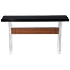 Table console moderne en acrylique et noyer faite sur mesure