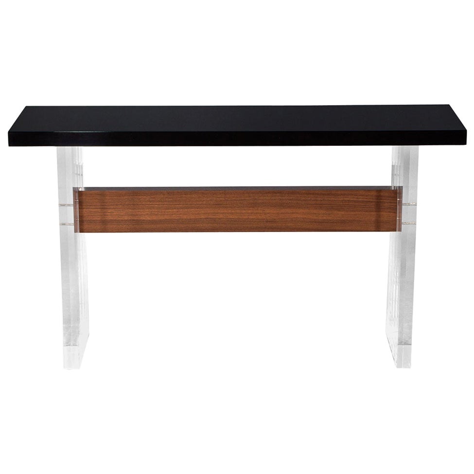 Custom Modern Acrylic and Walnut Console Table