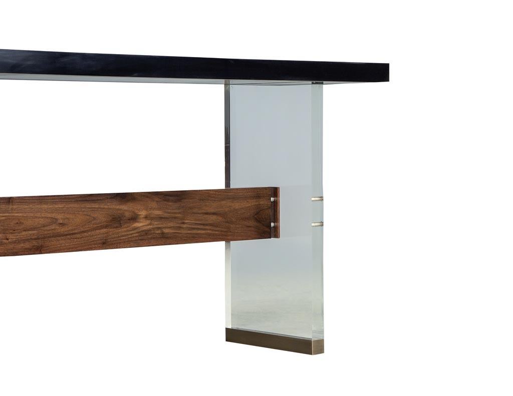 Custom Modern Acrylic Black Lacquer and Walnut Console by Carrocel For Sale 4