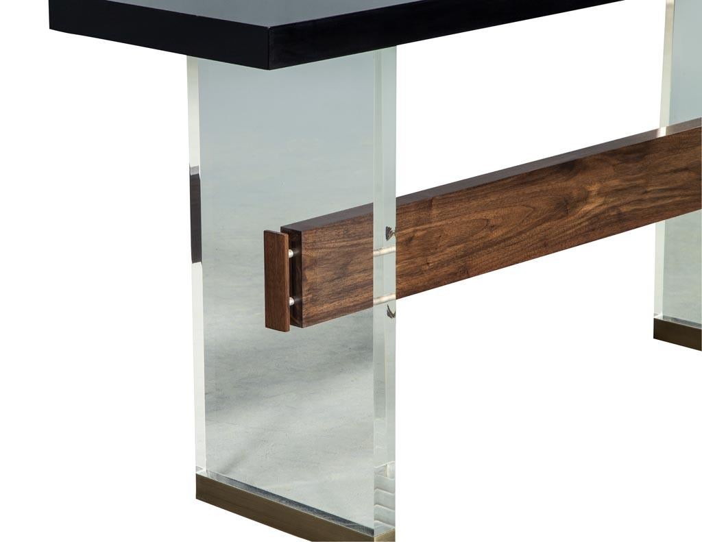 Custom Modern Acrylic Black Lacquer and Walnut Console by Carrocel For Sale 8