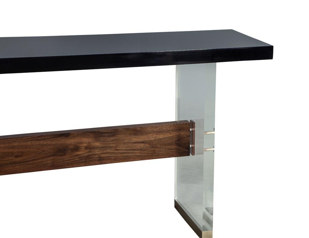 Custom Modern Acrylic Black Lacquer and Walnut Console by Carrocel For Sale 9