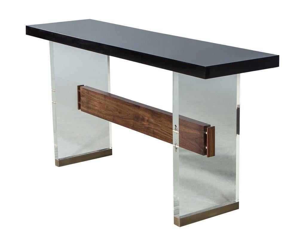 Custom Modern Acrylic Black Lacquer and Walnut Console by Carrocel For Sale 12
