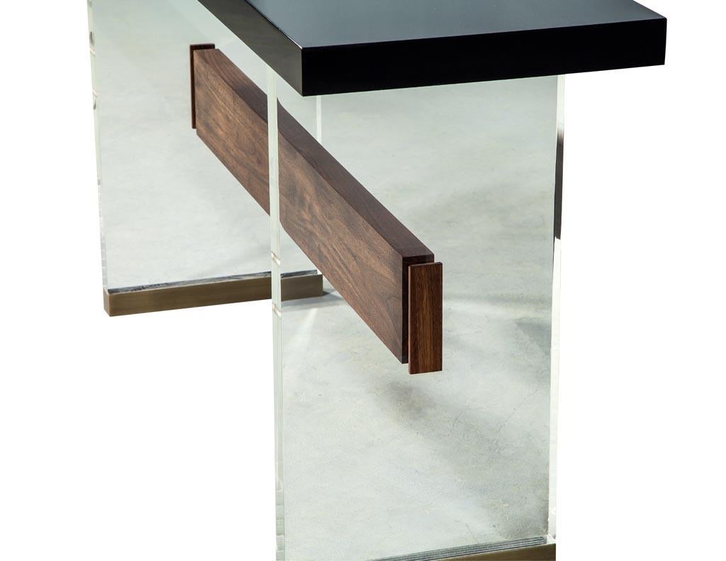 Custom Modern Acrylic Black Lacquer and Walnut Console by Carrocel For Sale 13