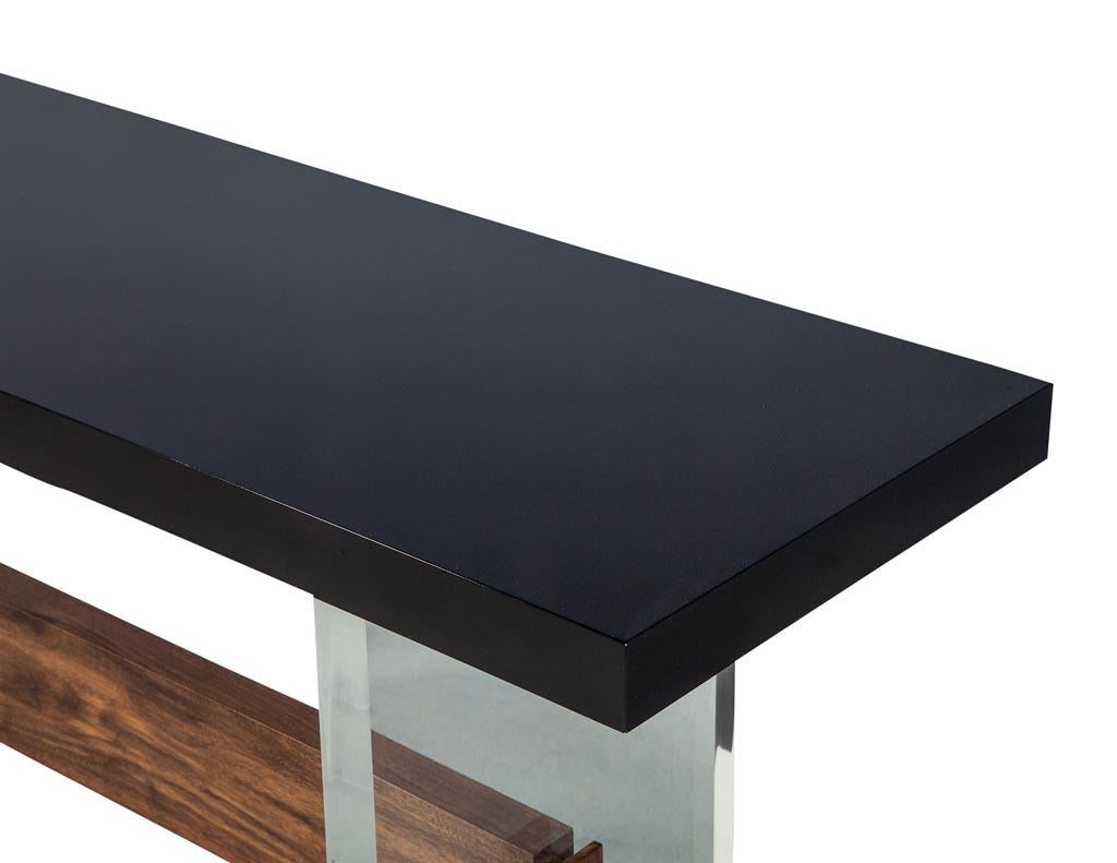Custom Modern Acrylic Black Lacquer and Walnut Console by Carrocel For Sale 1