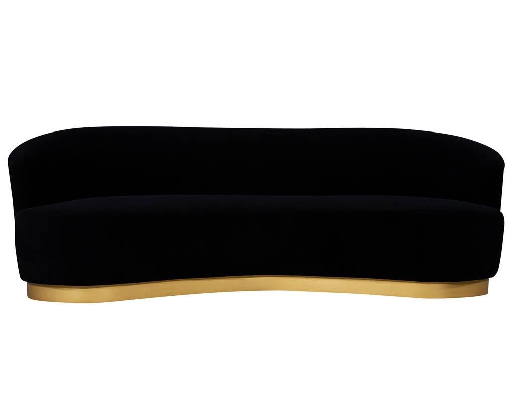 Canadian Custom Modern Black Velvet Sofa with Gold Leaf Base