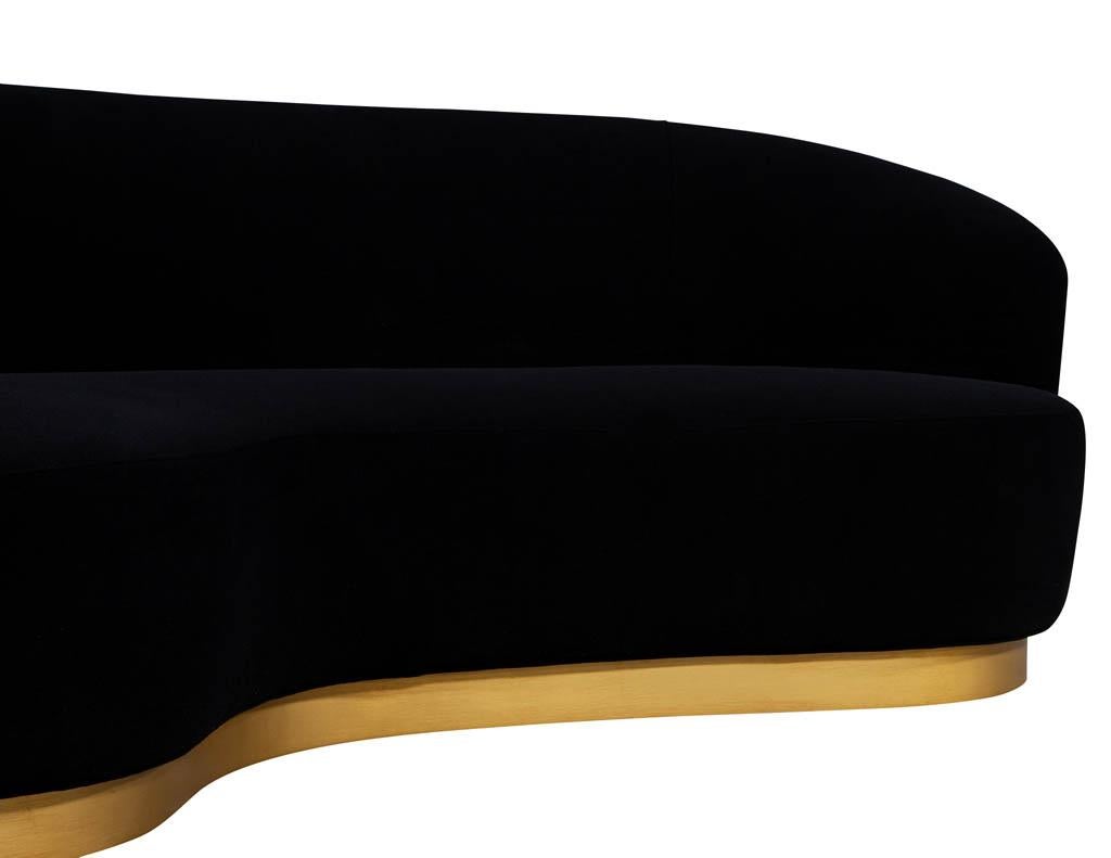 Custom Modern Black Velvet Sofa with Gold Leaf Base In New Condition In North York, ON