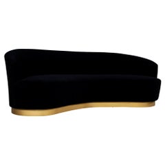 Custom Modern Black Velvet Sofa with Gold Leaf Base