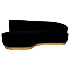 Custom Modern Black Velvet Sofa with Gold Leaf Base