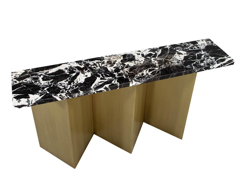 Italian Custom Modern Brass and Marble Console Table For Sale