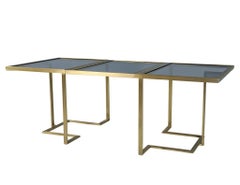 Custom Modern Brass Dining Table with Glass Top Fully Expandable by Carrocel